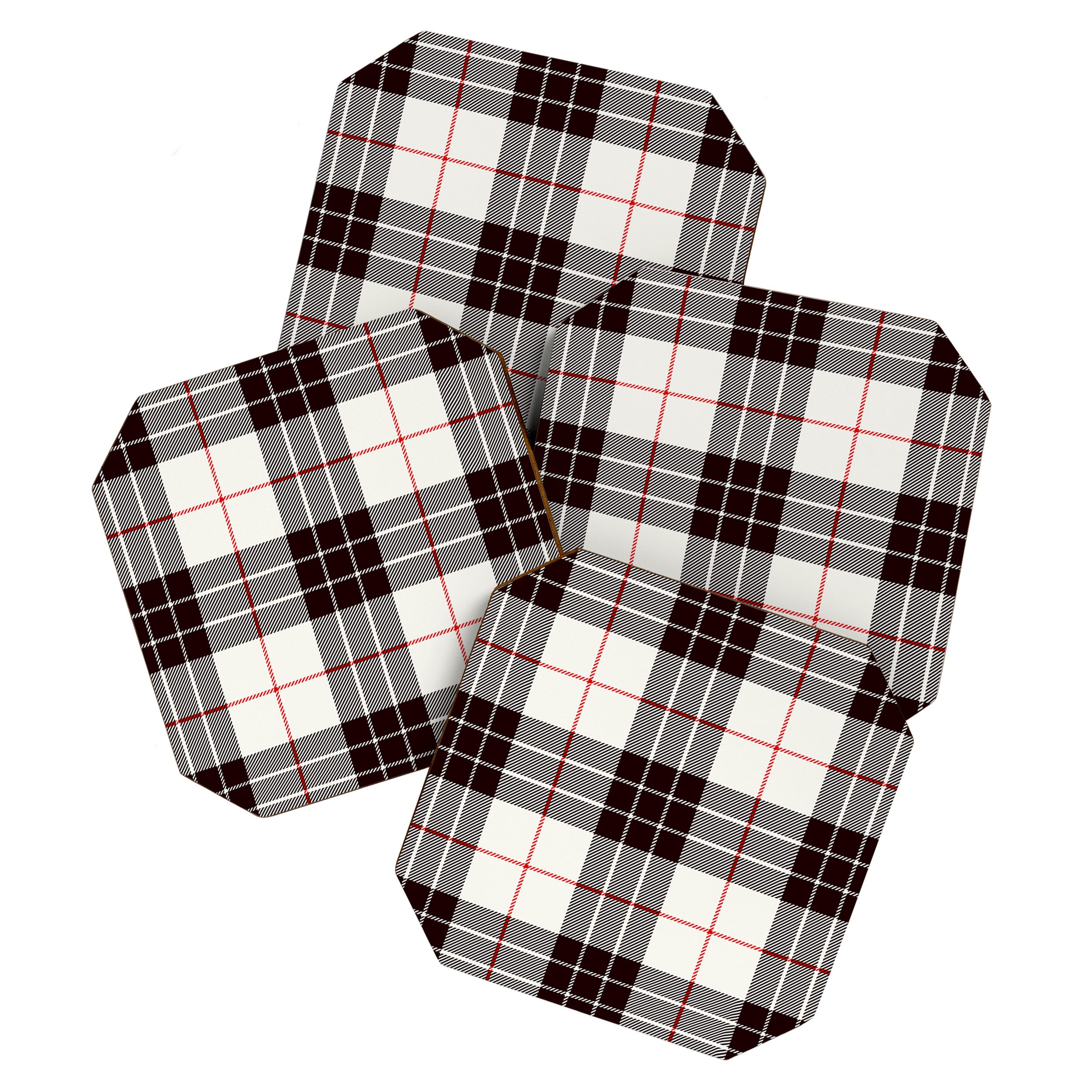White Tartan with Black and Red Stripes Coaster Gallery Image 1