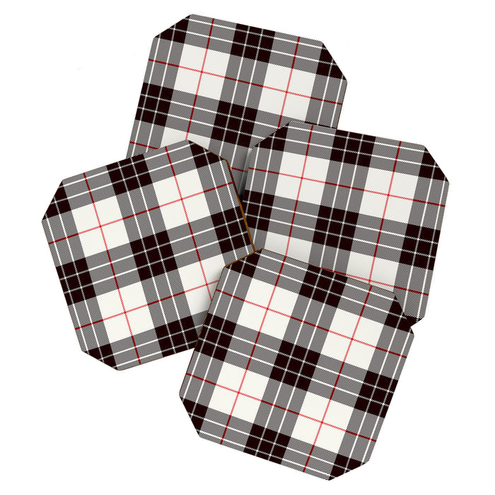 White Tartan with Black and Red Stripes Coaster Gallery Image 1