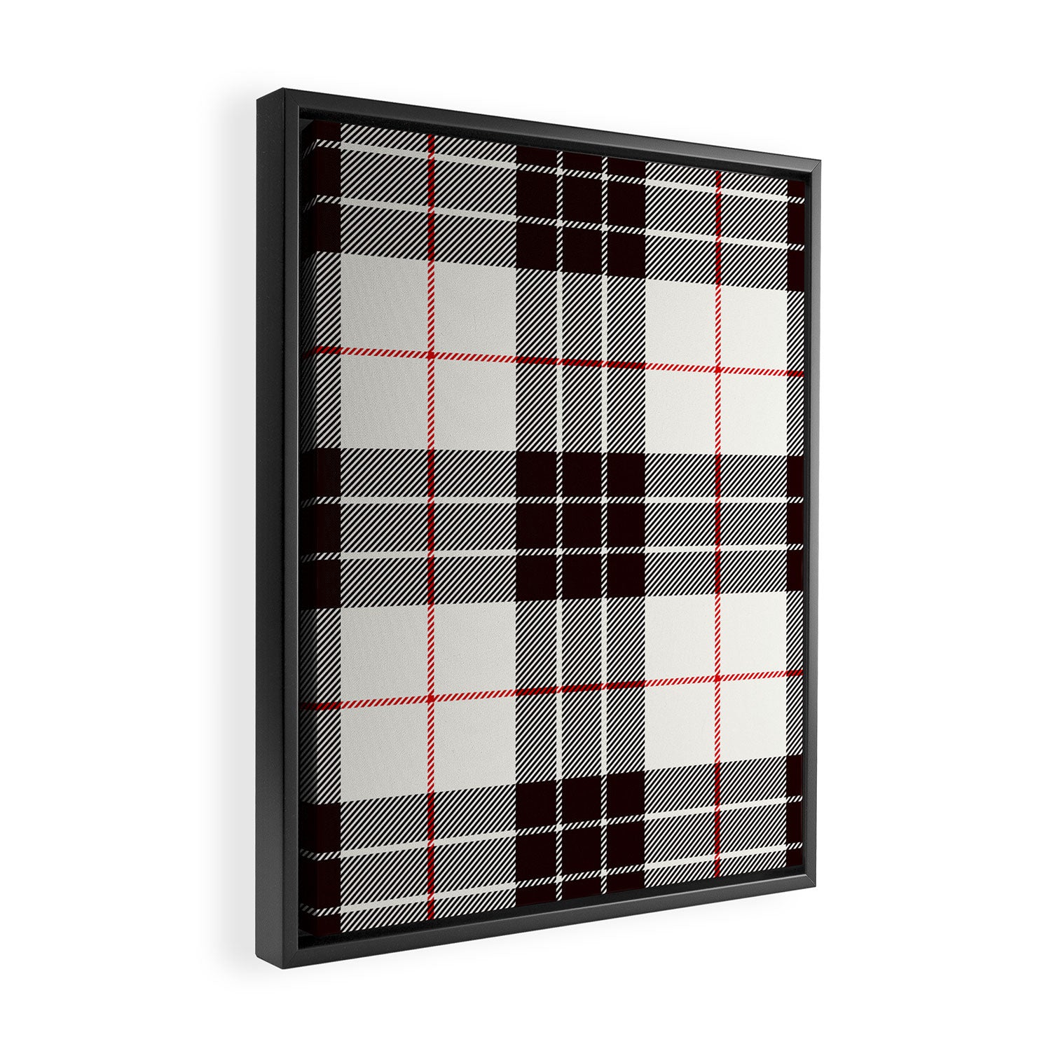 White Tartan with Black and Red Stripes Framed Canvas Print Gallery Image 2