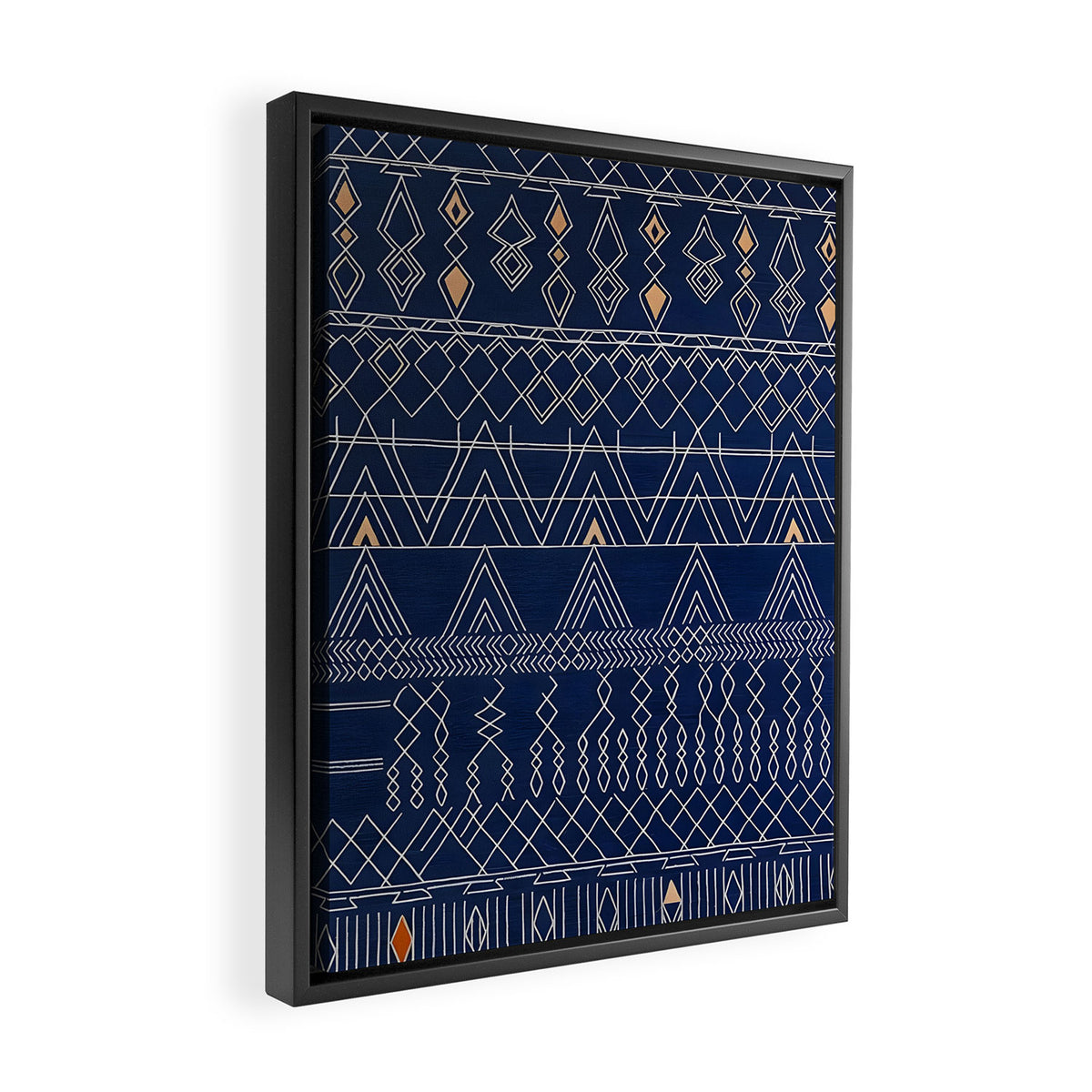 Blue Indigo Jeans Color, Bohemian Oriental Traditional Moroccan Fabric Style Framed Canvas Print Gallery Image 2