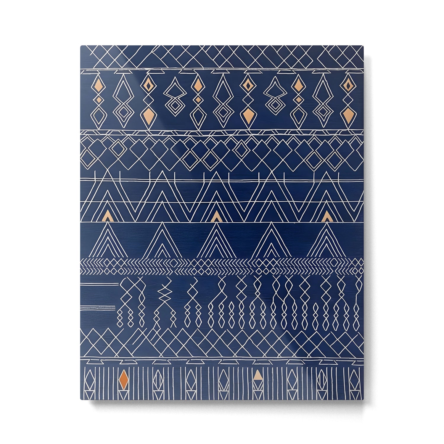 Blue Indigo Jeans Color, Bohemian Oriental Traditional Moroccan Fabric Style Metal Print Gallery Image 4
