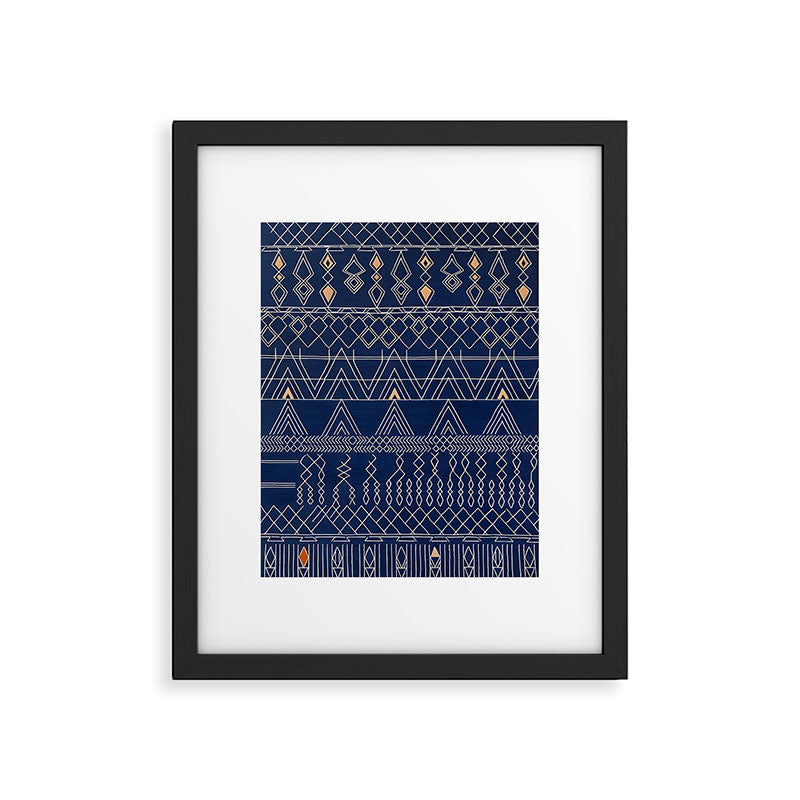 Blue Indigo Jeans Color, Bohemian Oriental Traditional Moroccan Fabric Style Framed Art Print Gallery Image 5