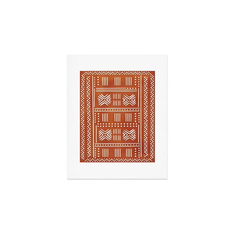 Geometric Tribal Pattern on Terracotta Art Print Gallery Image 1