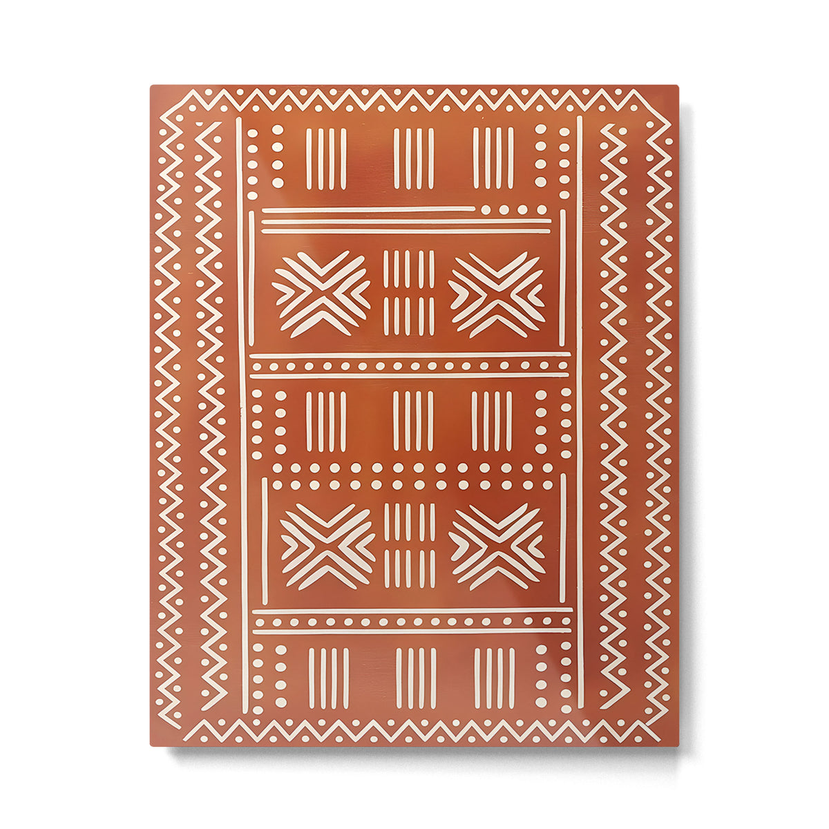 Geometric Tribal Pattern on Terracotta Metal Print Gallery Image 4