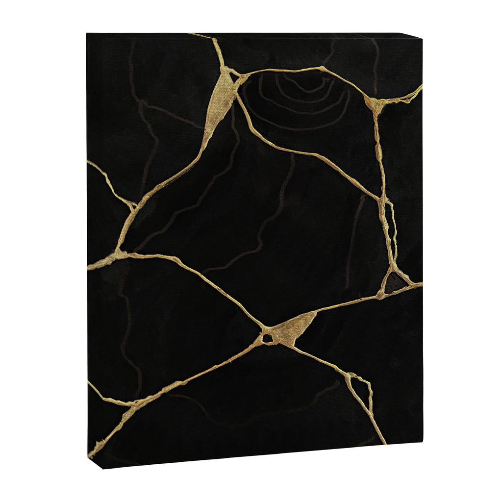 Black Kintsugi Japanese Broken Art, Japandi Style, Gold Cracks Canvas Print Gallery Image 6