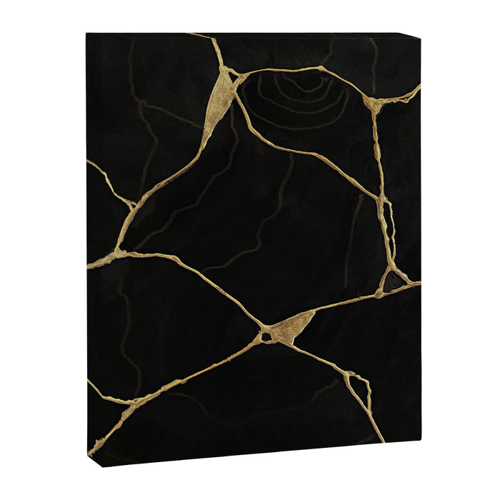 Black Kintsugi Japanese Broken Art, Japandi Style, Gold Cracks Canvas Print Gallery Image 1