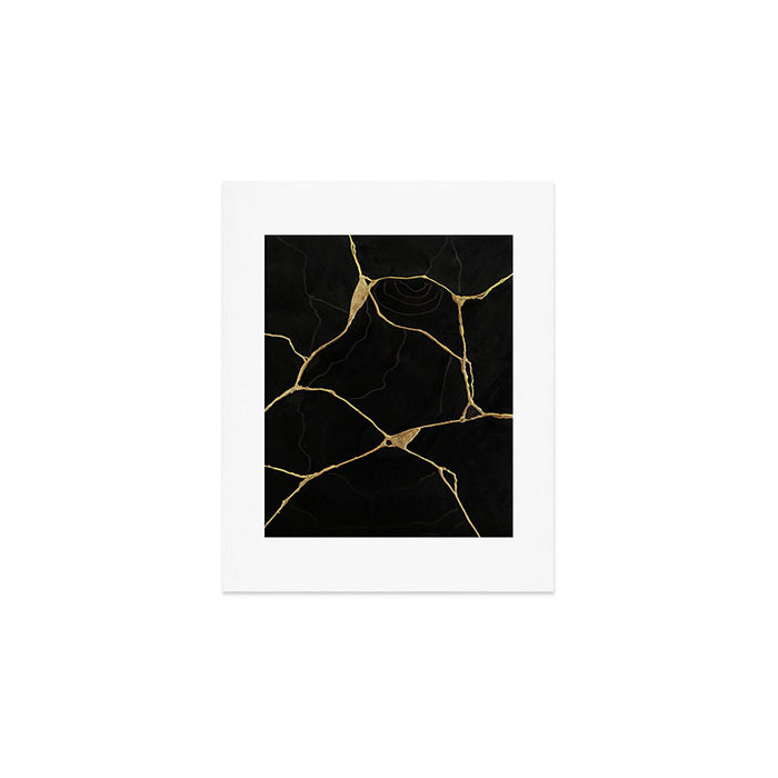 Black Kintsugi Japanese Broken Art, Japandi Style, Gold Cracks Art Print Gallery Image 1