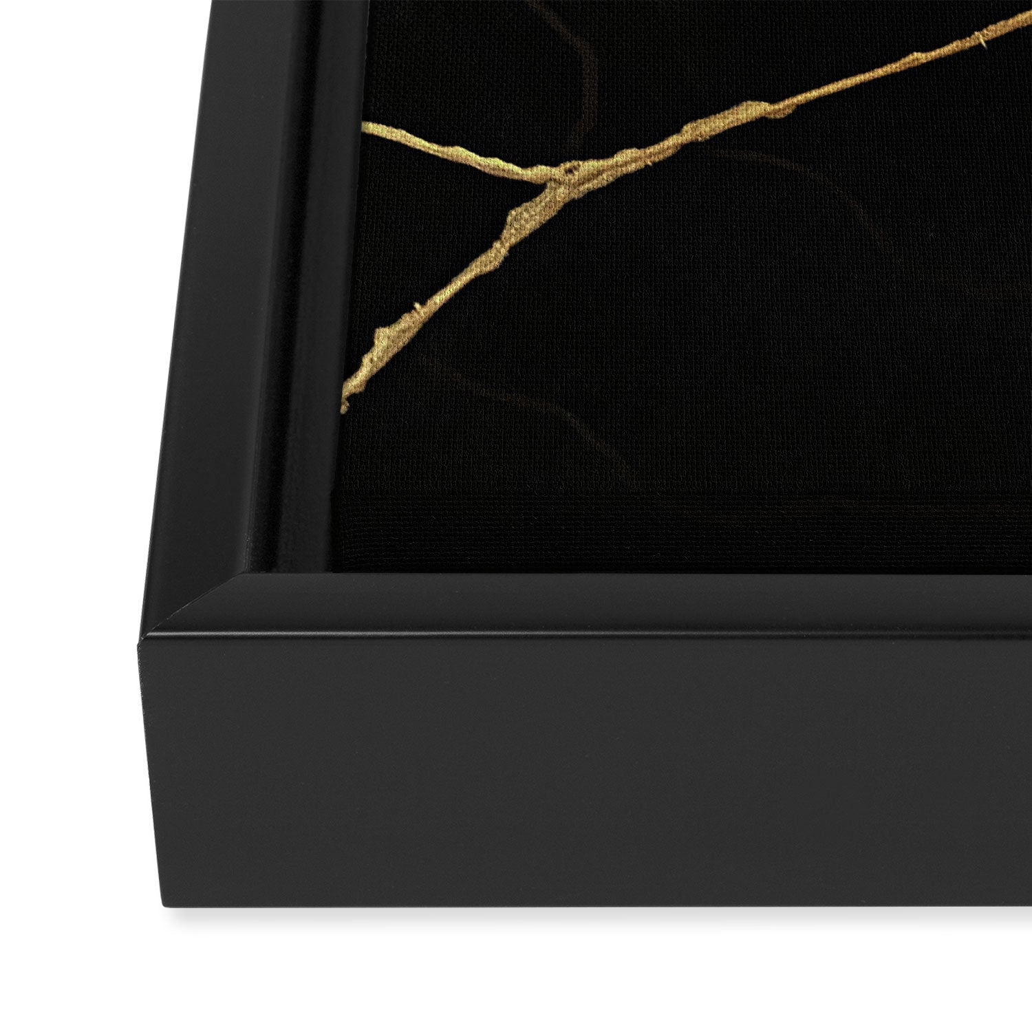 Black Kintsugi Japanese Broken Art, Japandi Style, Gold Cracks Framed Canvas Print Gallery Image 3