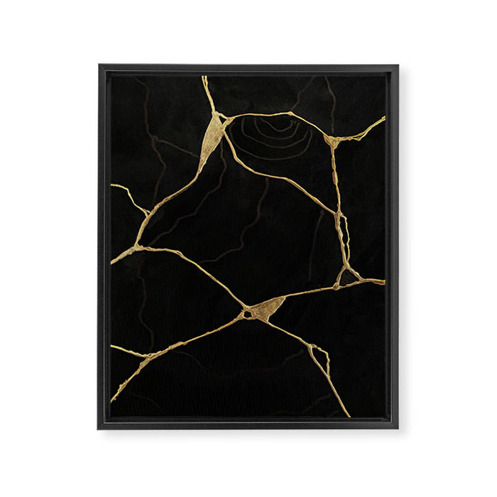 Black Kintsugi Japanese Broken Art, Japandi Style, Gold Cracks Framed Canvas Print Gallery Image 1
