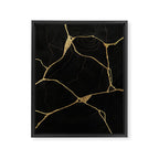 Black Kintsugi Japanese Broken Art, Japandi Style, Gold Cracks Framed Canvas Print Gallery Image 6