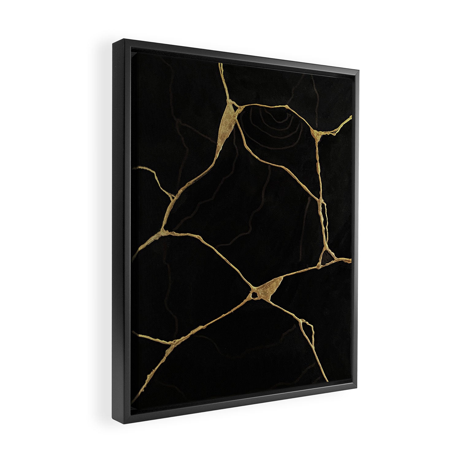 Black Kintsugi Japanese Broken Art, Japandi Style, Gold Cracks Framed Canvas Print Gallery Image 2