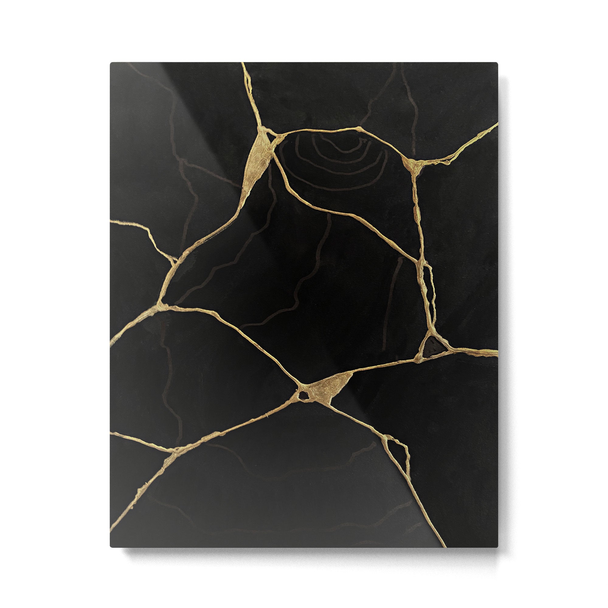 Black Kintsugi Japanese Broken Art, Japandi Style, Gold Cracks Metal Print Gallery Image 4