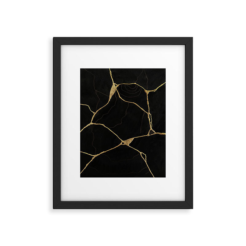 Black Kintsugi Japanese Broken Art, Japandi Style, Gold Cracks Framed Art Print Gallery Image 5