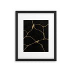 Black Kintsugi Japanese Broken Art, Japandi Style, Gold Cracks Framed Art Print Gallery Image 5