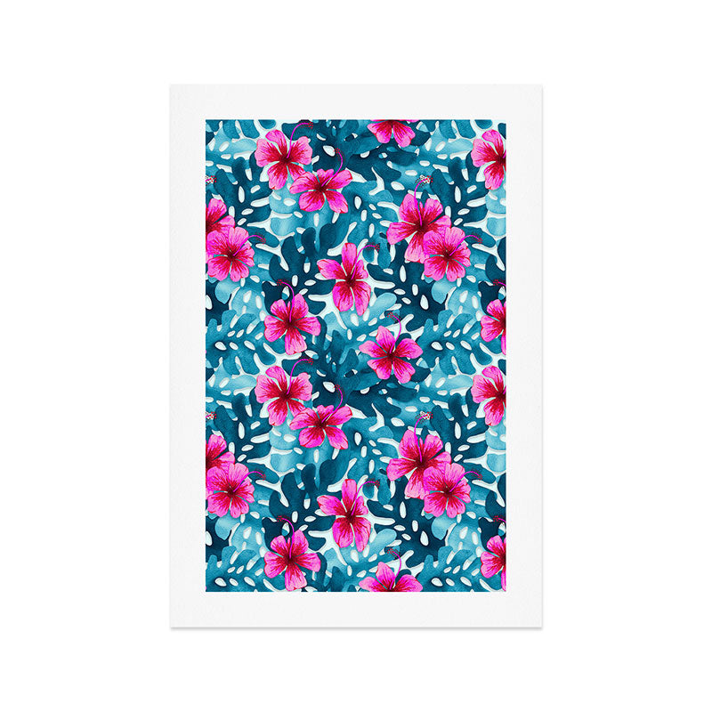 Tropical Hibiscus Pattern Pink Art Print Gallery Image 1