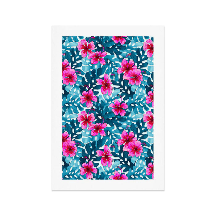 Tropical Hibiscus Pattern Pink Art Print Gallery Image 1