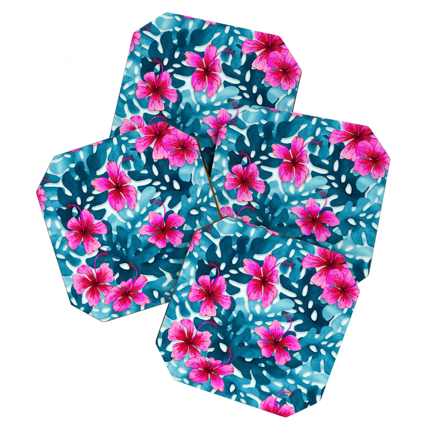 Tropical Hibiscus Pattern Pink Coaster