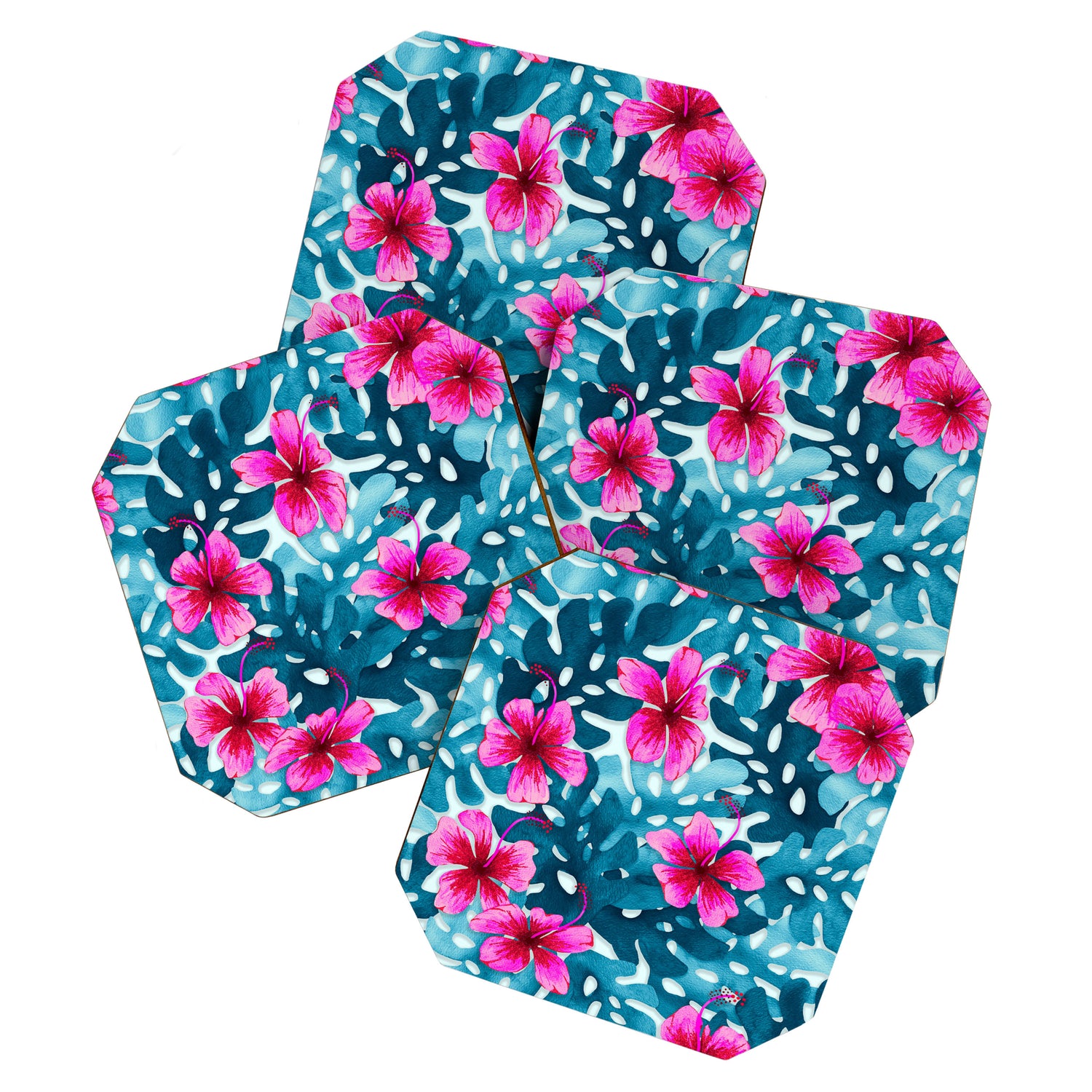 Tropical Hibiscus Pattern Pink Coaster Gallery Image 1