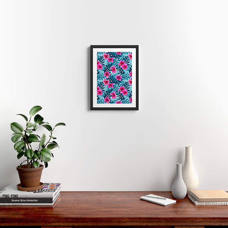 Tropical Hibiscus Pattern Pink Framed Art Print Gallery Image 2