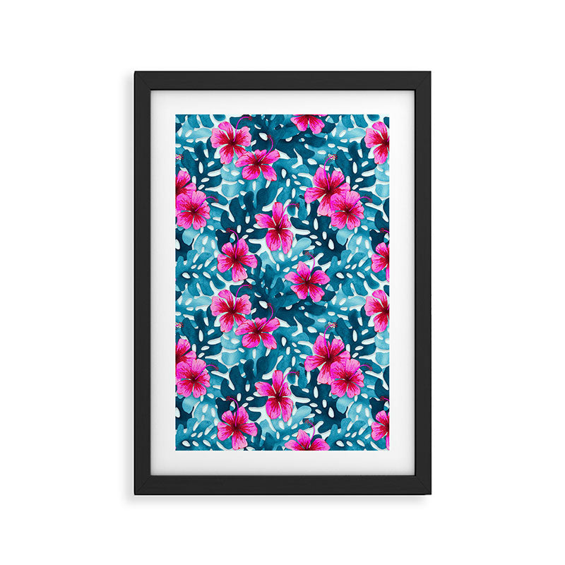 Tropical Hibiscus Pattern Pink Framed Art Print Gallery Image 3
