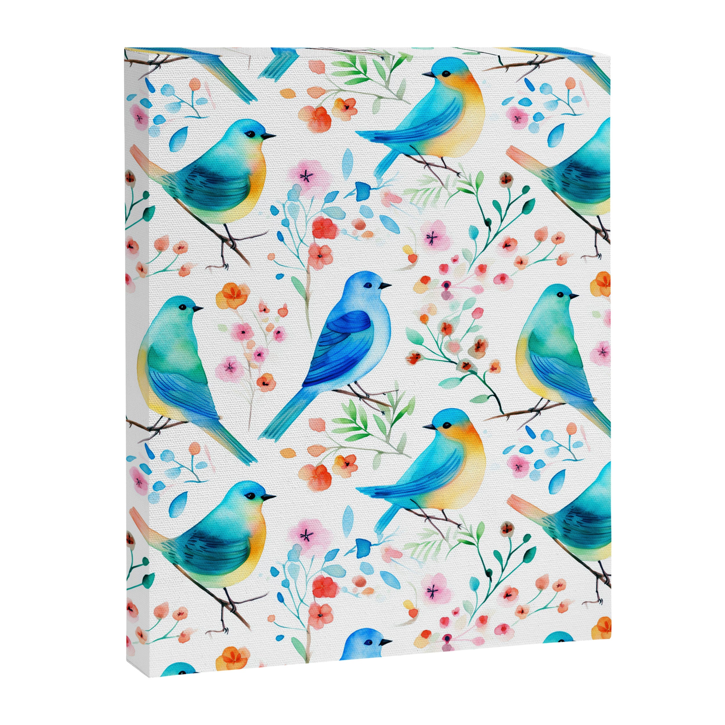 Birds and botanical flowers in a seamless pattern Canvas Print Gallery Image 8