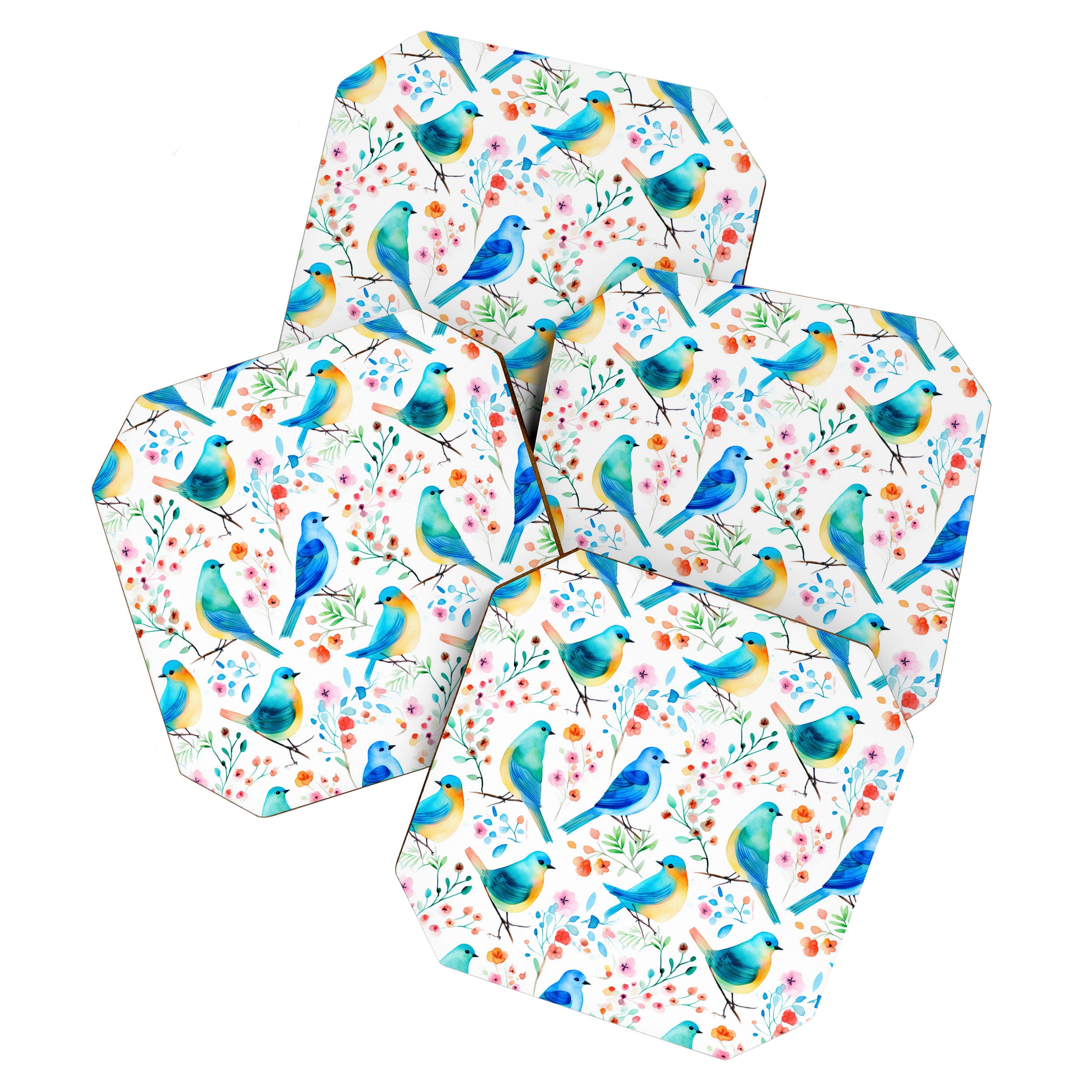 Birds and botanical flowers in a seamless pattern Coaster Gallery Image 1