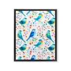 Birds and botanical flowers in a seamless pattern Framed Canvas Print Gallery Image 8