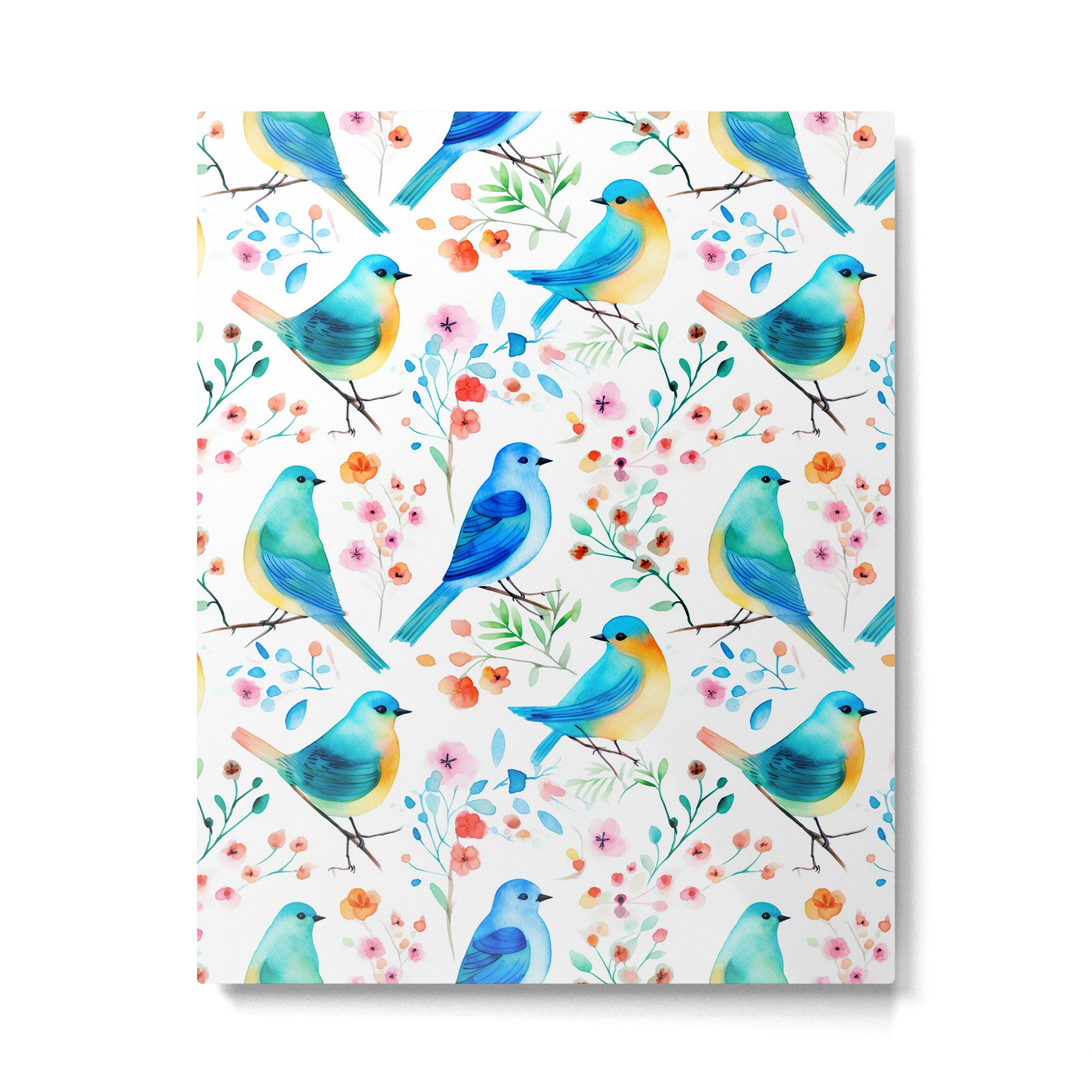 Birds and botanical flowers in a seamless pattern Metal Print Gallery Image 6