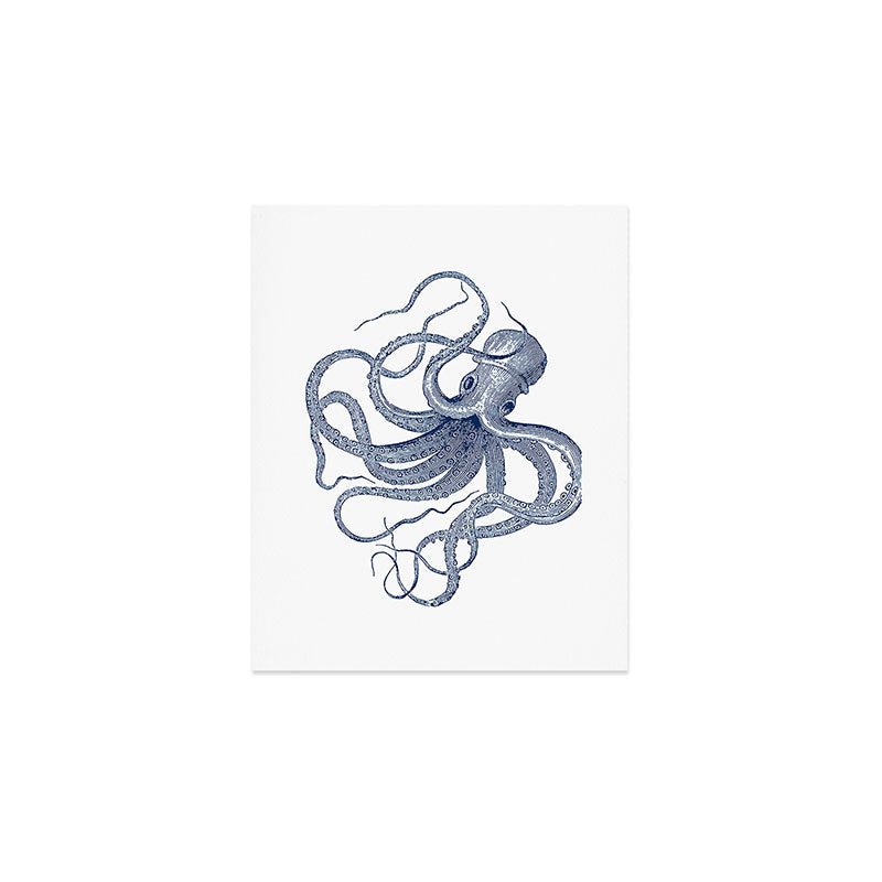 Blue nautical vintage octopus illustration Art Print Gallery Image 1