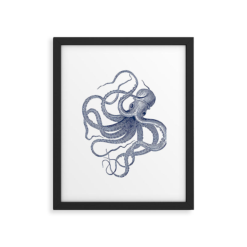 Blue nautical vintage octopus illustration Framed Art Print Gallery Image 6