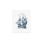 Blue vintage nautical wind sailing boat Art Print Gallery Image 1