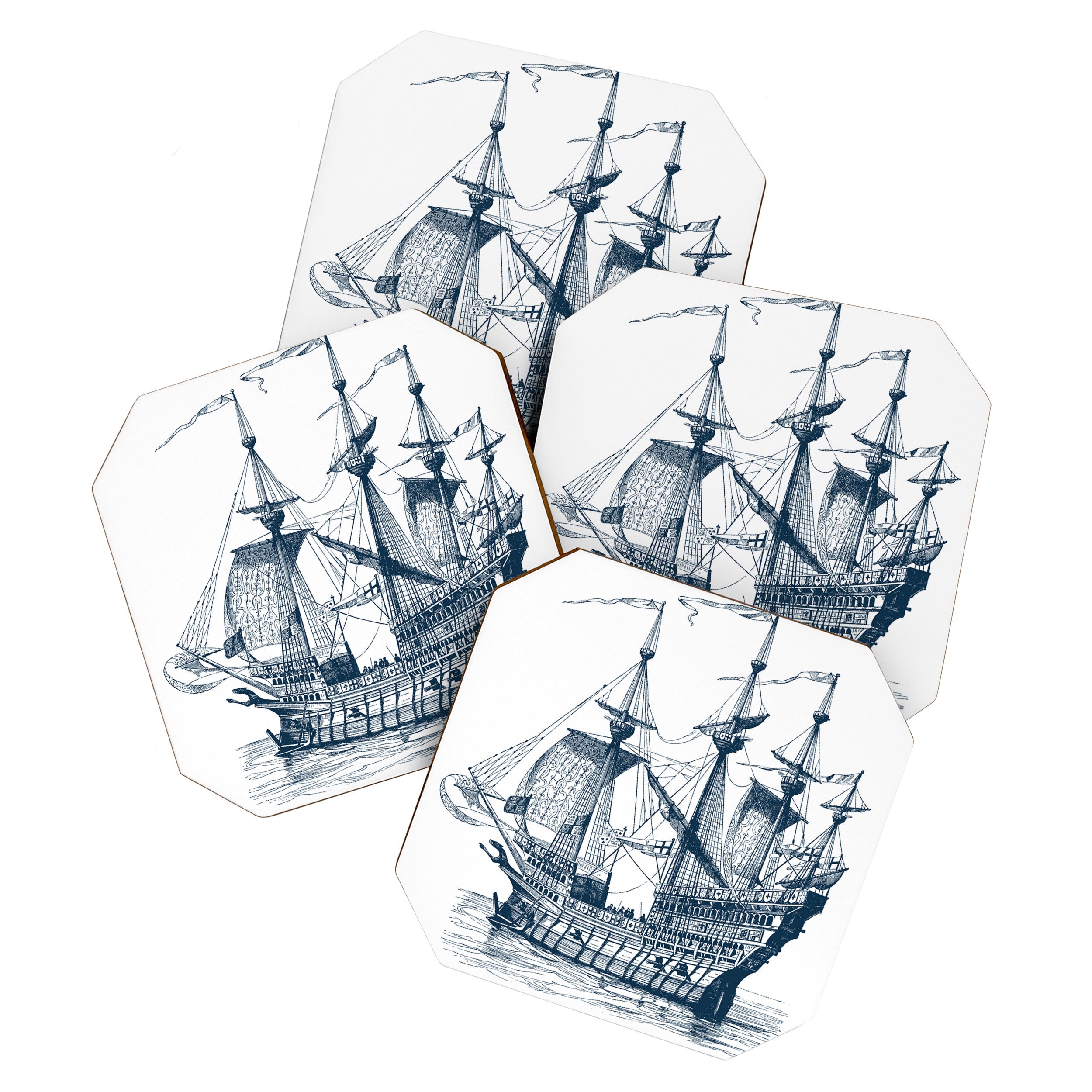 Blue vintage nautical wind sailing boat Coaster Gallery Image 1