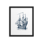 Blue vintage nautical wind sailing boat Framed Art Print Gallery Image 6