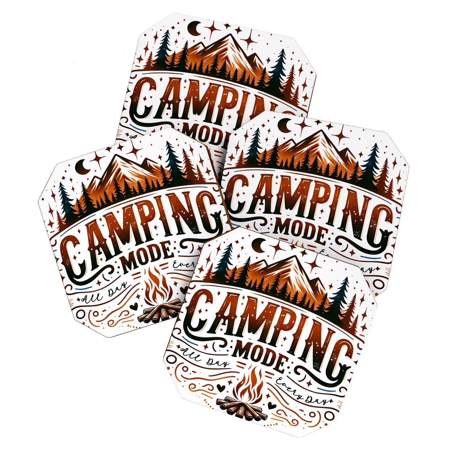 Camping mode, Brown and black retro typography Coaster Gallery Image 1