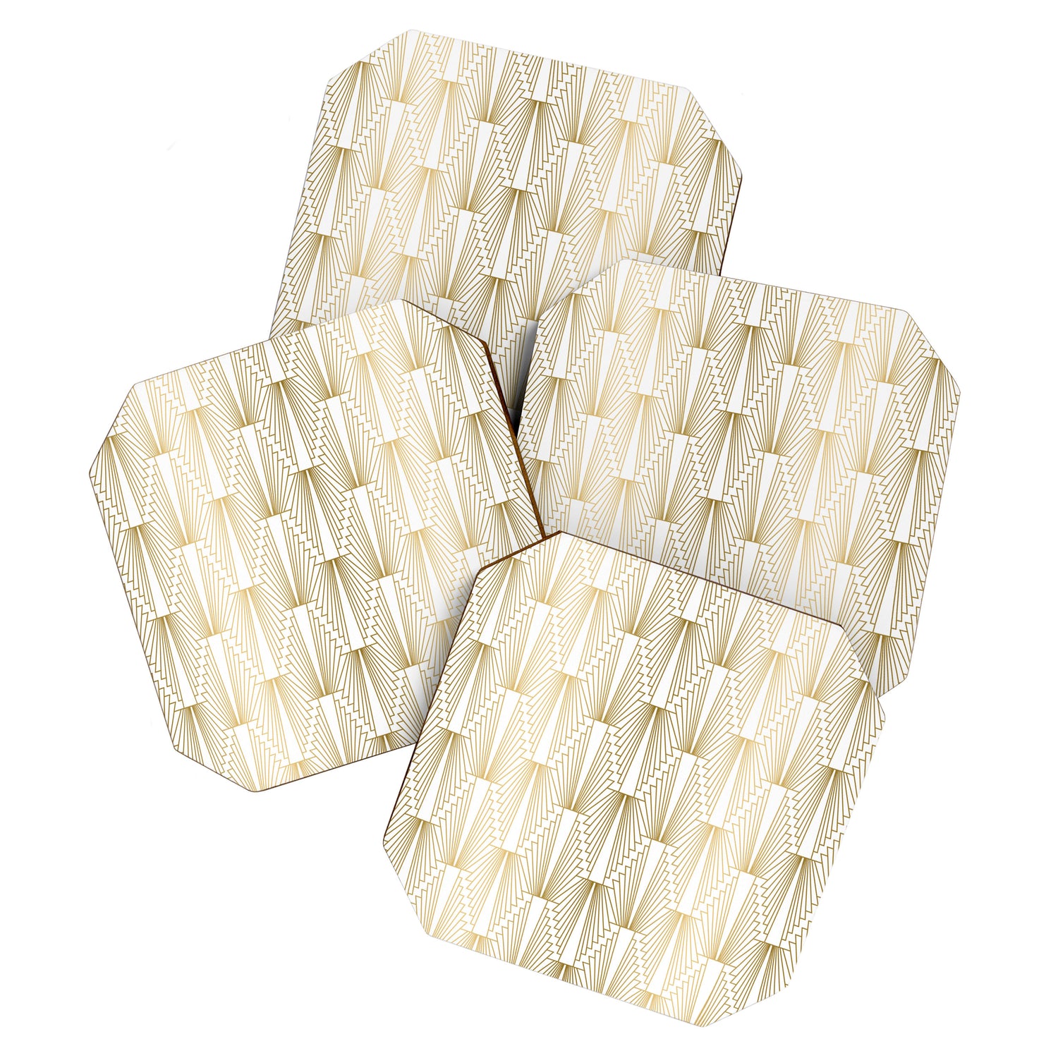 Gold and white geometric Art Deco pattern Coaster Gallery Image 1