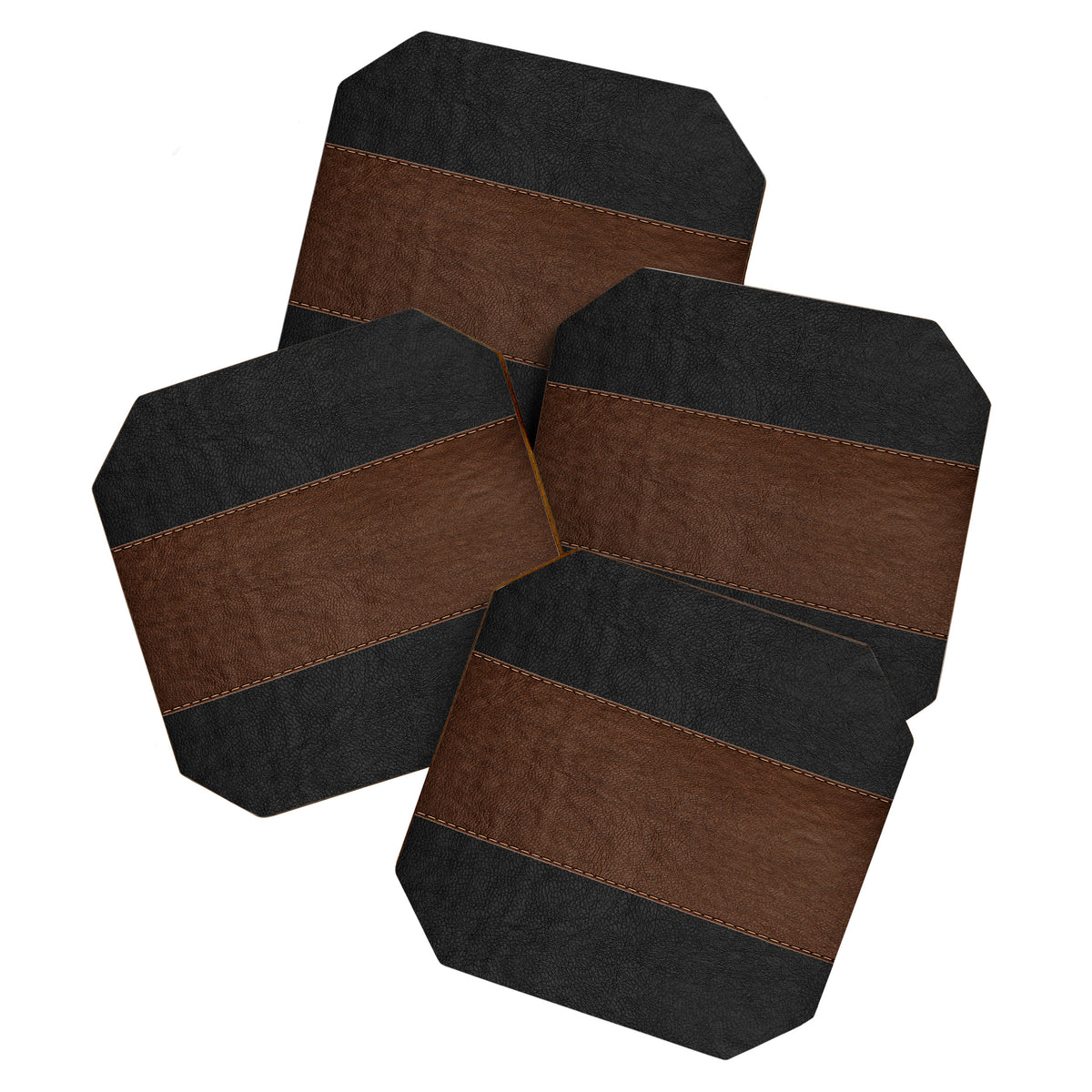 Image of a Brown & Black Stitched Leather Image Coaster Gallery Image 1