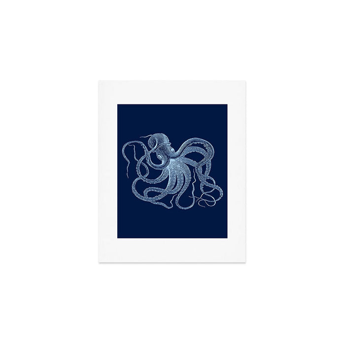 Light-blue octopus on dark blue Art Print Gallery Image 1