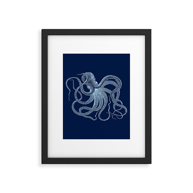 Light-blue octopus on dark blue Framed Art Print Gallery Image 6