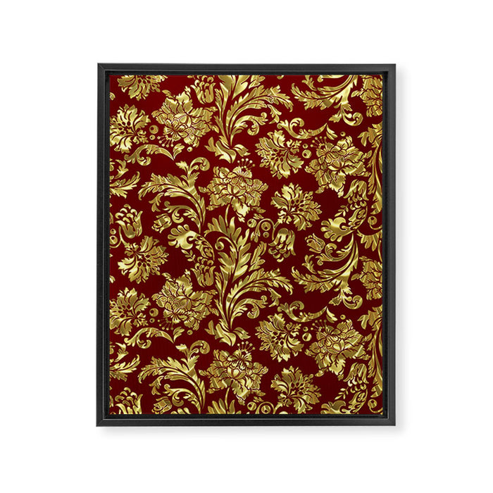 Red & Gold Floral Damasks Pattern Framed Canvas Print Gallery Image 1