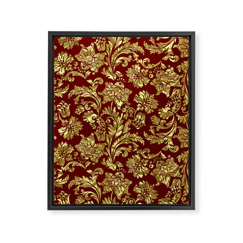 Red & Gold Floral Damasks Pattern Framed Canvas Print Gallery Image 8