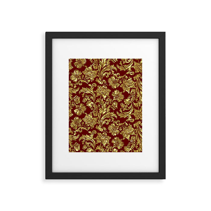 Red & Gold Floral Damasks Pattern Framed Art Print Gallery Image 1