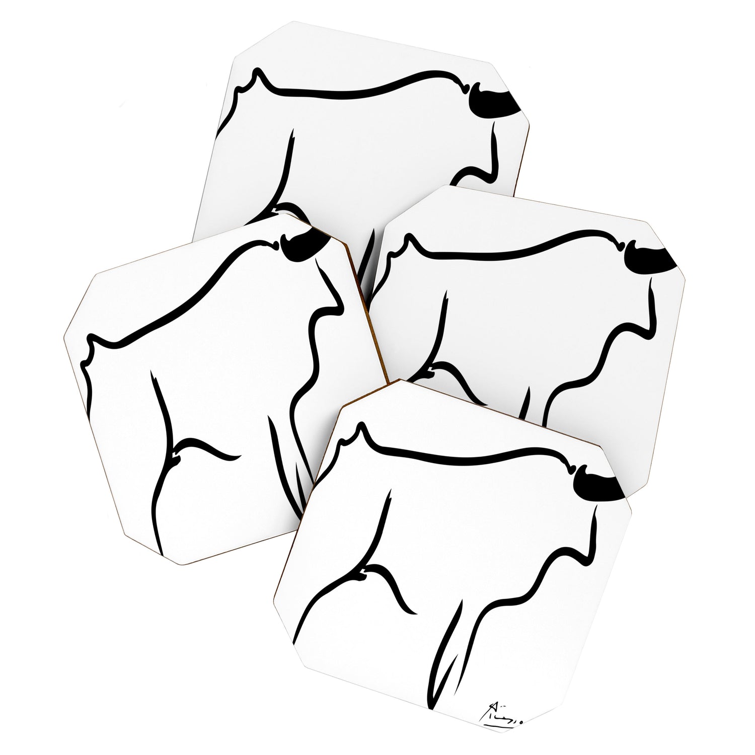 Picasso - Bull 1952 Artwork, Animals Line Sketch, Prints, Posters, Bags, Tshirts, Men, Women, Kids Coaster Gallery Image 1