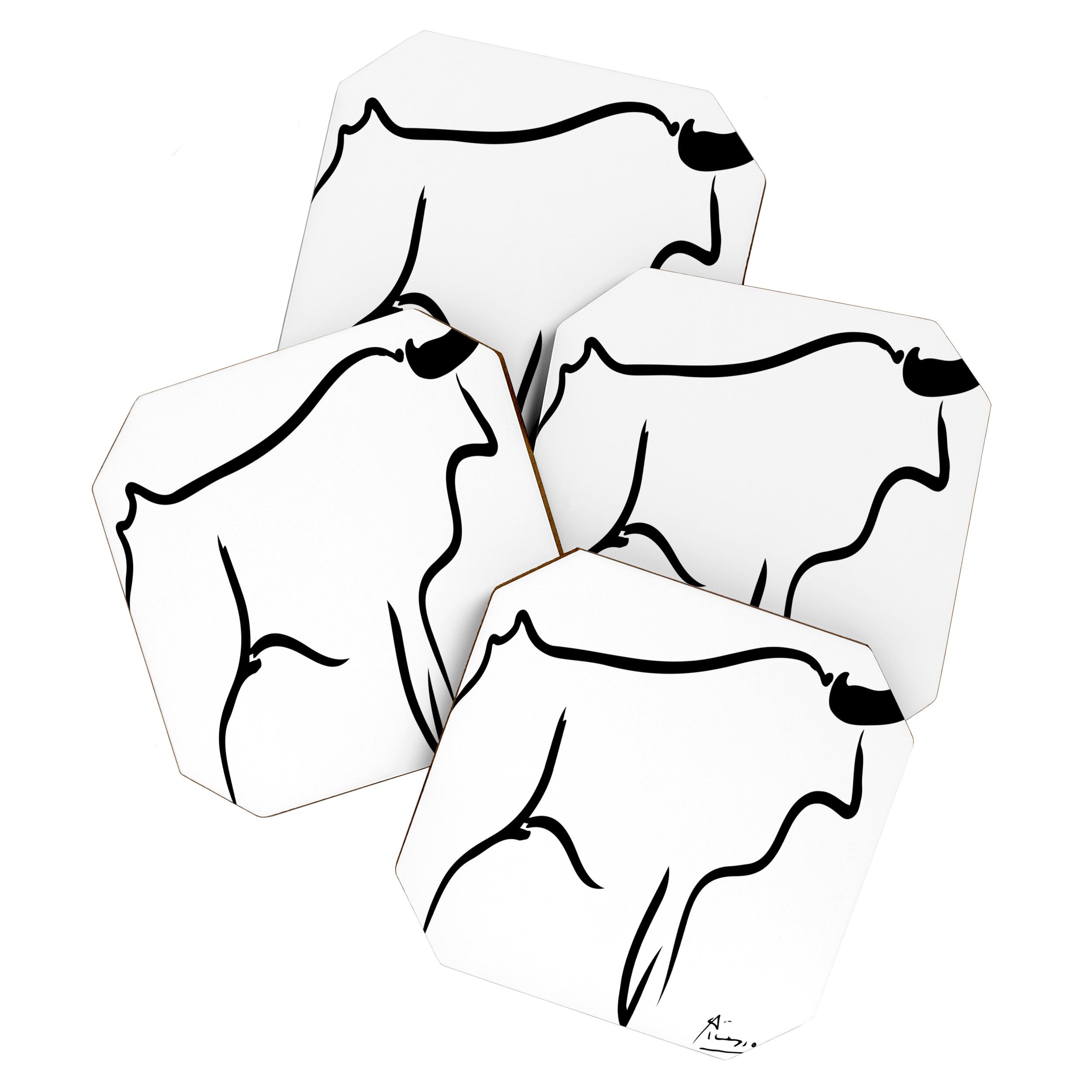 Picasso - Bull 1952 Artwork, Animals Line Sketch, Prints, Posters, Bags, Tshirts, Men, Women, Kids Coaster Gallery Image 1