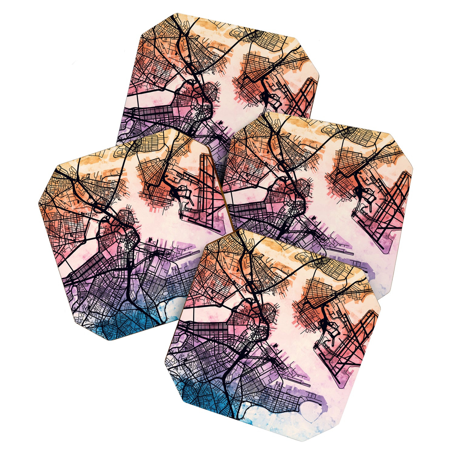 Boston Massachusetts Street Map Coaster Gallery Image 1