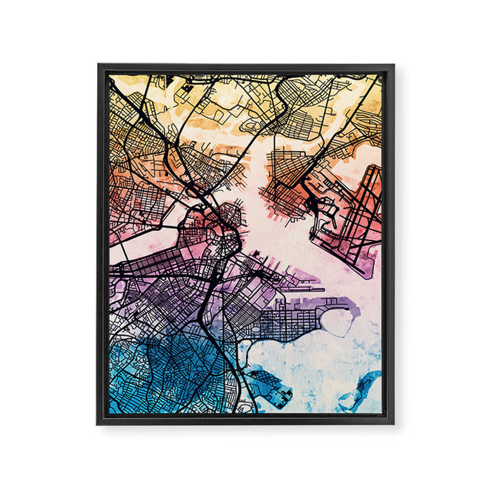 Boston Massachusetts Street Map Framed Canvas Print Gallery Image 1