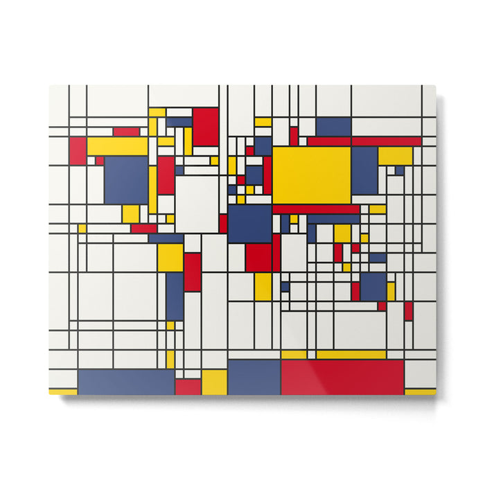 World Map Abstract Mondrian Style Metal Print Gallery Image 1