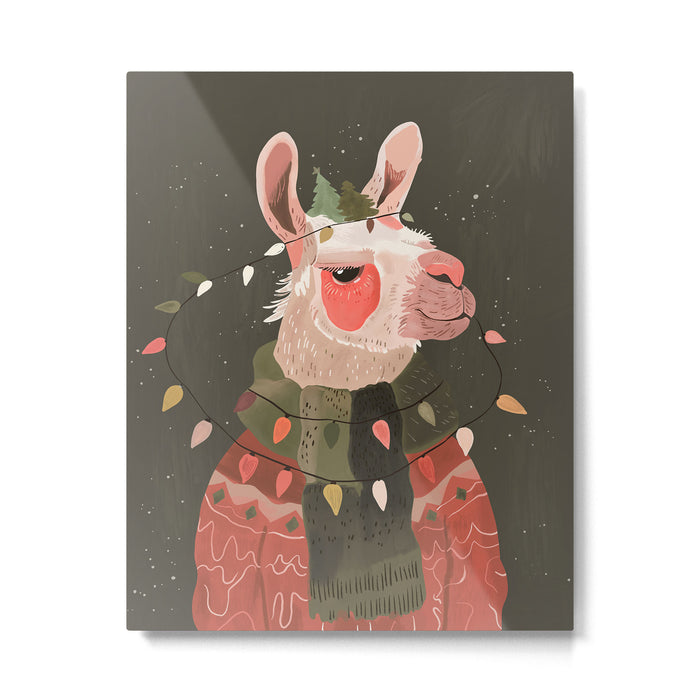 Festive Glow Llama Metal Print Gallery Image 1