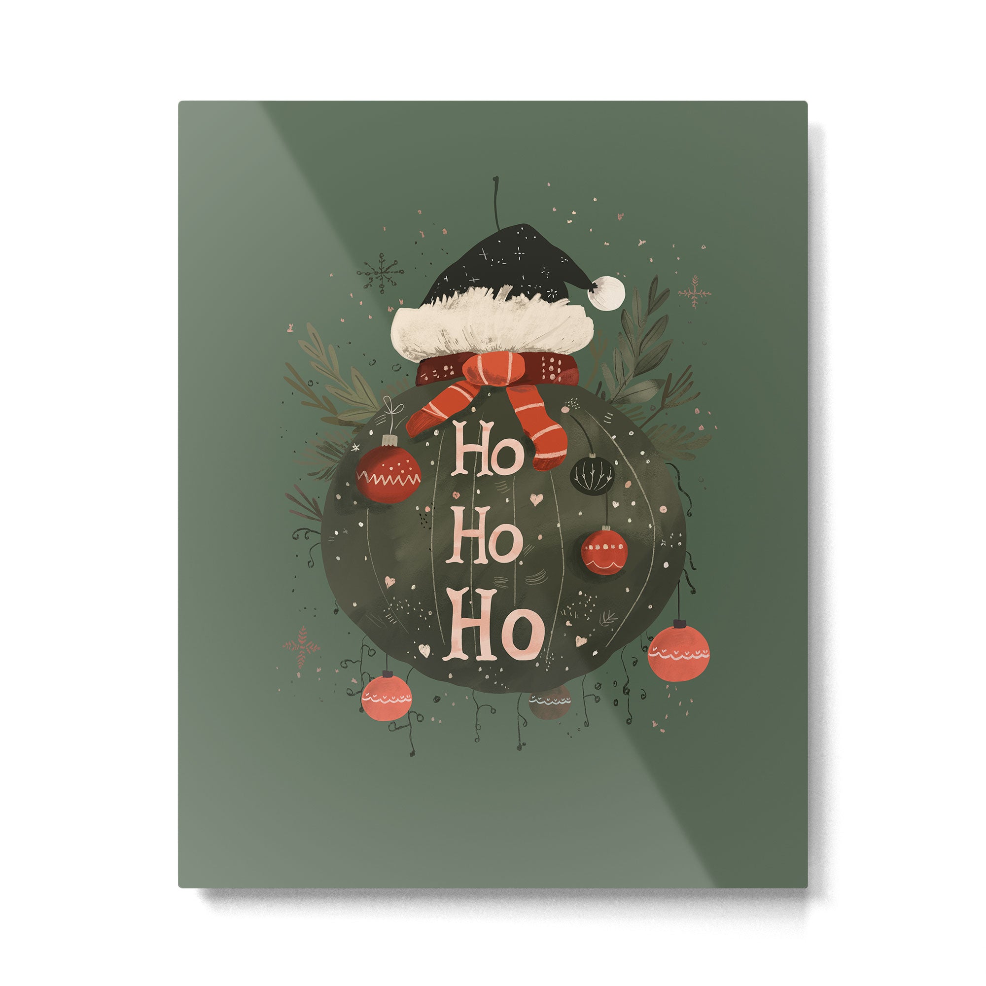 Festive Ho Ho Ho Bauble Green  Metal Print Gallery Image 6
