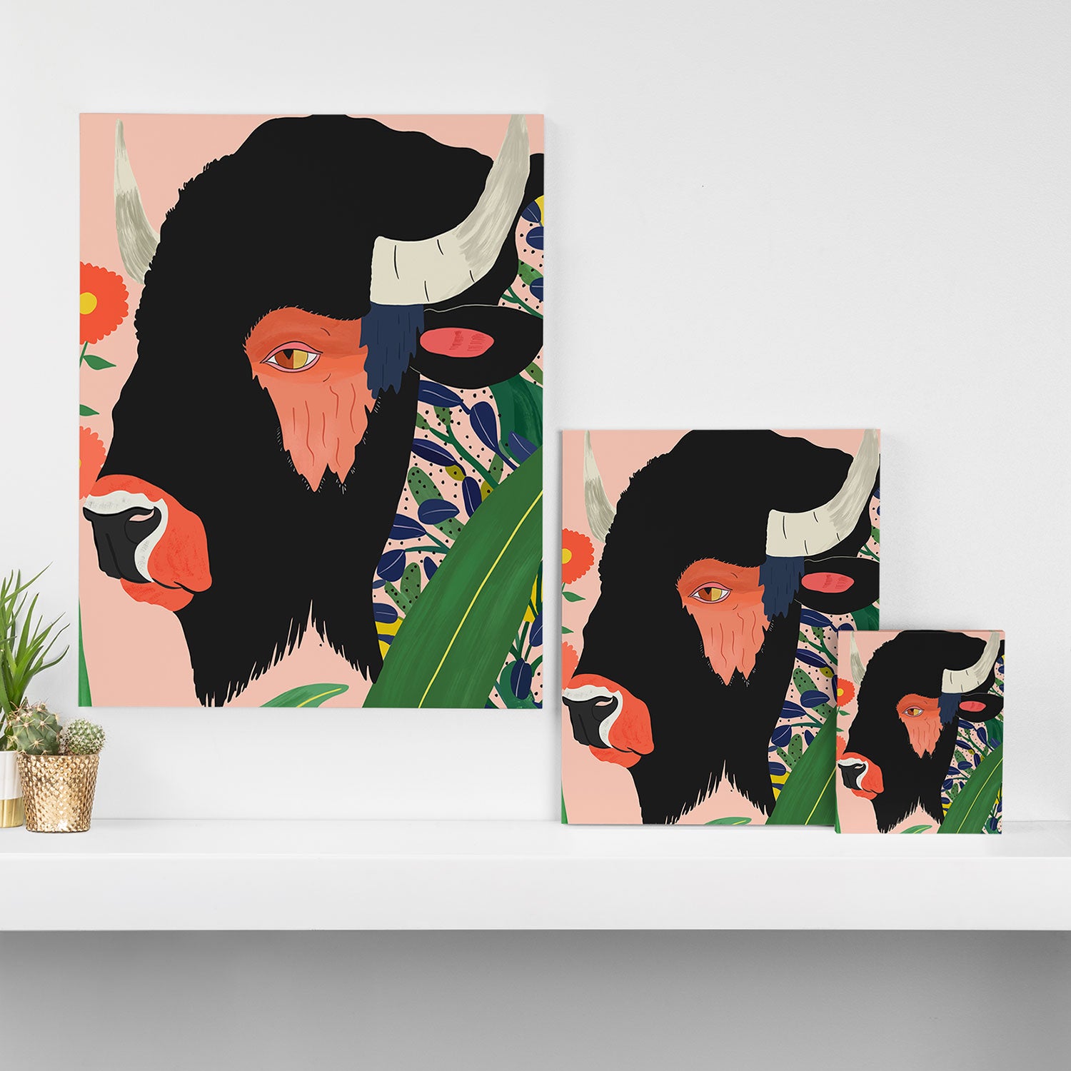Floral Bison Canvas Print Gallery Image 3