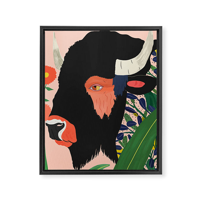 Floral Bison Framed Canvas Print Gallery Image 1